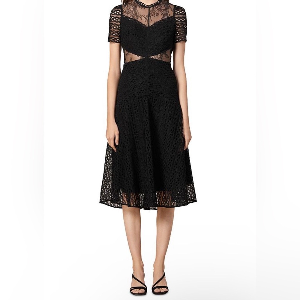 SANDRO Lanny Guipure Lace Midi Dress In Black - Picture 2 of 8